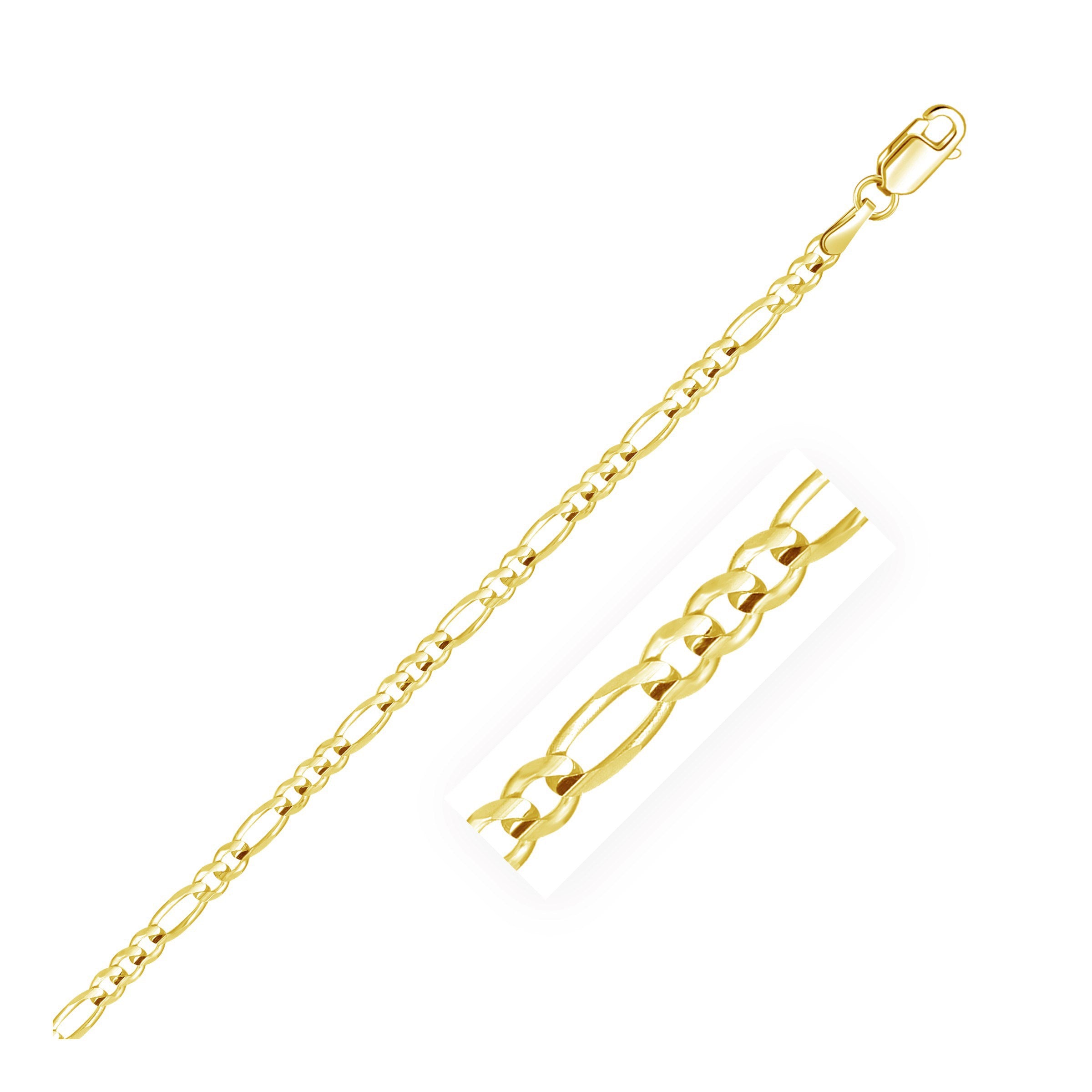 10k Yellow Gold Solid Figaro Chain (2.60 mm) in a sleek high-contrast midnight luxury editorial style
